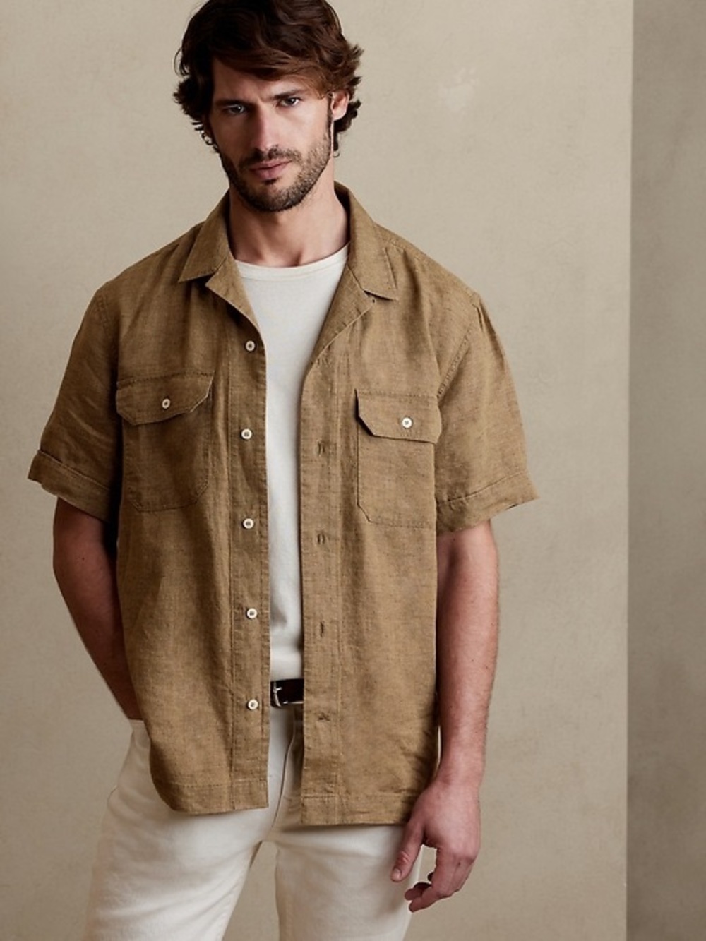 Banana Republic Linen Shirt in Camel/Tan